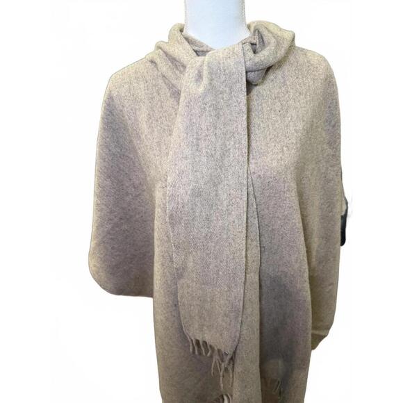Neutral Beige Women's Wool Cape with Integrated Tie/Scarf, OS NWOT - Picture 4 of 4
